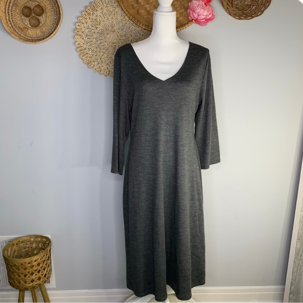 Garnet Hill | Wool Sweater Midi Dress Scoop V-Neck